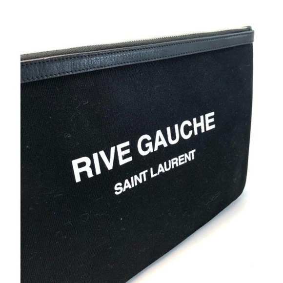 SAINT LAURENT Rive Gauche Black Canvas Clutch - Picture 6 of 12